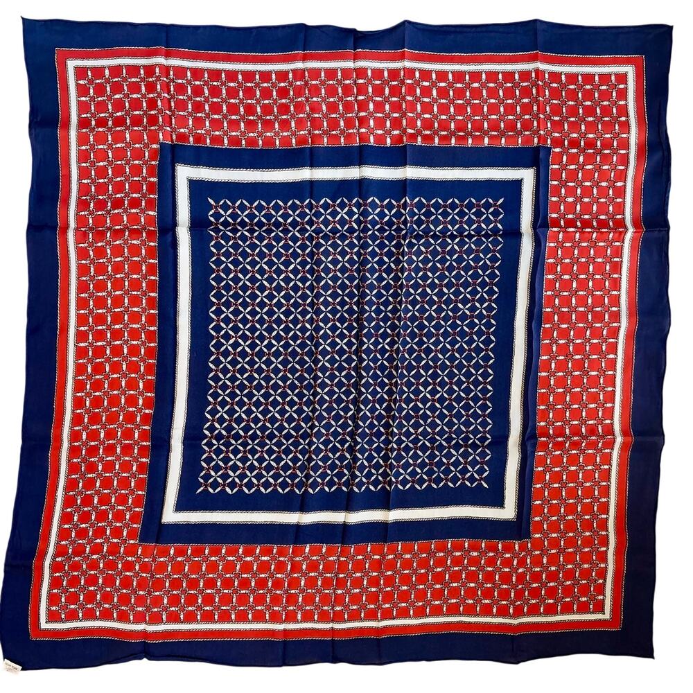 Vintage 80s Silk Nautical Rope Chain Print Square Scarf Coastal Preppy Yacht 30"